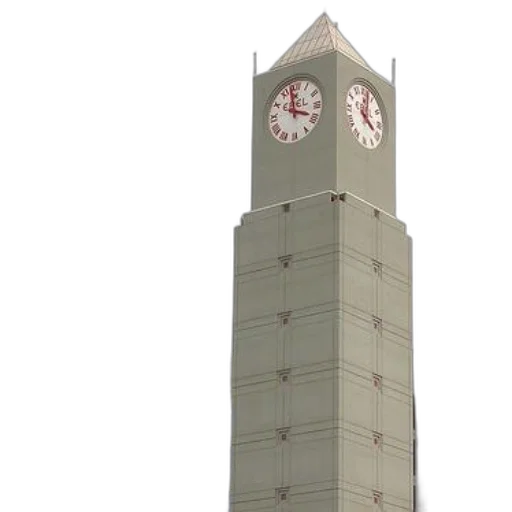 building, 3d render, photorealistic, tall, clock, tower, red, white transparent PNG cut-out