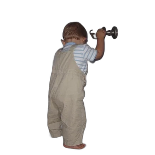 staff, weapon, 3d render, child, overalls, playing, door, knob transparent PNG cut-out
