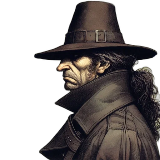 hat, face, jacket, mask, comic book art, concept art, photorealistic, fantasy art transparent PNG cut-out