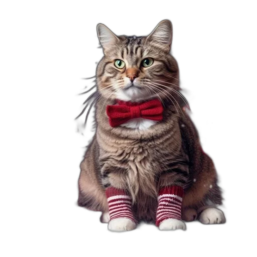 animal, staff, shoes, photorealistic, cat, festive, attire, sits transparent PNG cut-out