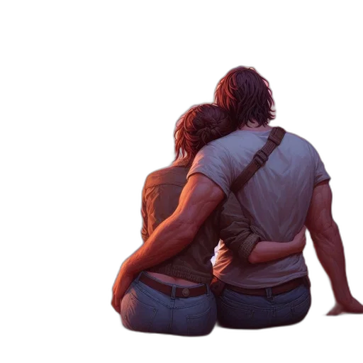concept art, photorealistic, pixel art, watercolor, fire, couple, embraces, serene transparent PNG cut-out