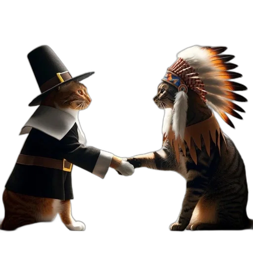 hat, concept art, fantasy art, fire, two, cats, dressed, pilgrim transparent PNG cut-out