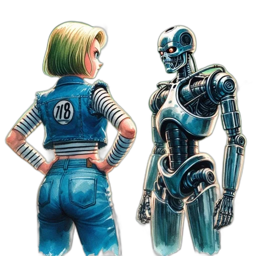 robot, concept art, comic book art, cyberpunk, watercolor, outer space, blue, young transparent PNG cut-out