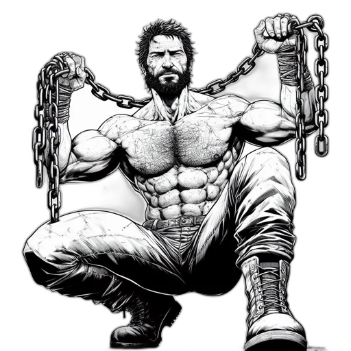 comic book art, concept art, cartoon, pencil sketch, powerful, bearded, man, his transparent PNG cut-out