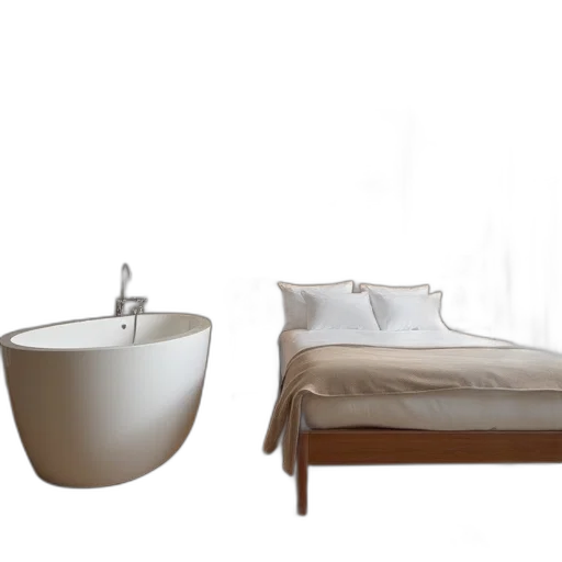 furniture, 3d render, photorealistic, concept art, earth tones, monochrome, hotel, room transparent PNG cut-out