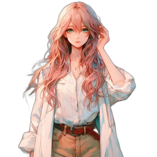 jacket, dress, staff, hair, anime, concept art, fantasy art, pixel art transparent PNG cut-out