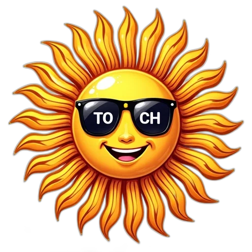 stylized, illustration, sun, face, featuring, pair, sunglasses, mouth transparent PNG cut-out