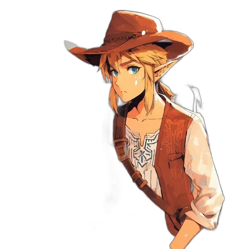 hat, staff, jacket, concept art, anime, pixel art, cartoon, golden transparent PNG cut-out