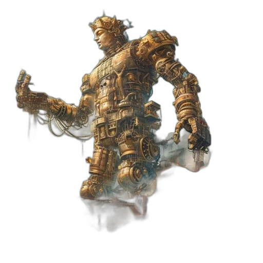 robot, weapon, sword, crown, concept art, 3d render, fantasy art, photorealistic transparent PNG cut-out
