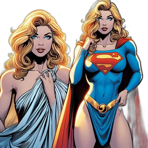 comic book art, concept art, two, versions, female, character, likely, supergirl transparent PNG cut-out