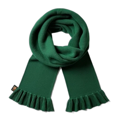 green, earth tones, knitted, scarf, small, embroidered, logo, bottom transparent PNG cut-out