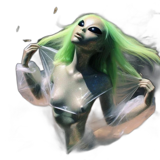 creature, robot, hair, mask, concept art, fantasy art, 3d render, cyberpunk transparent PNG cut-out