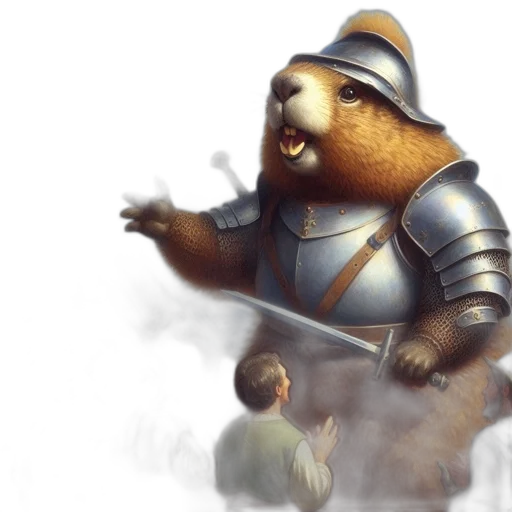 concept art, fantasy art, 3d render, photorealistic, anthropomorphic, beaver, medieval, armor transparent PNG cut-out
