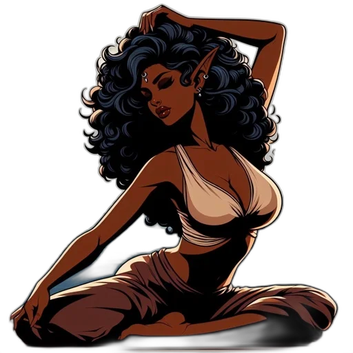 comic book art, cartoon, concept art, fantasy art, earth tones, seated, female, animated transparent PNG cut-out
