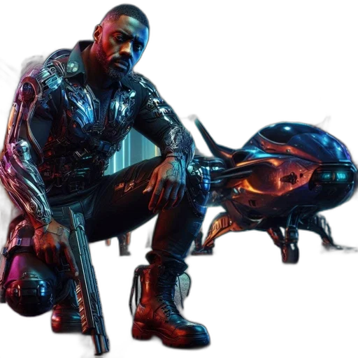 robot, dragon, weapon, jacket, concept art, cyberpunk, 3d render, outer space transparent PNG cut-out