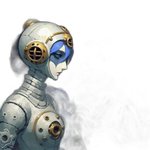 robot, mask, concept art, fantasy art, cyberpunk, comic book art, outer space, blue transparent PNG cut-out