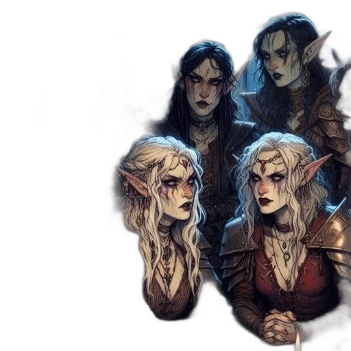 fantasy art, concept art, pixel art, watercolor, dark, fantasy, characters, elongated transparent PNG cut-out