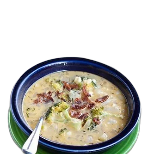 food, bowl, creamy, soup, broccoli, bacon, bits, served transparent PNG cut-out