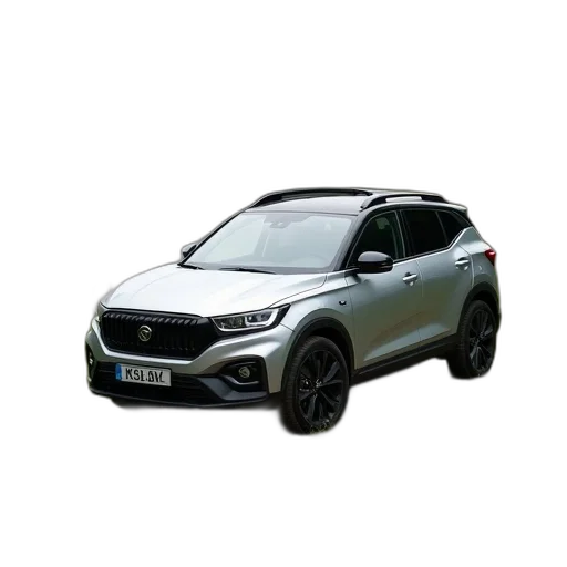 car, 3d render, photorealistic, silver, suv, parked, grassy, field transparent PNG cut-out