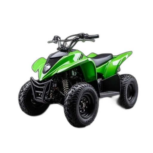car, 3d render, green, atv, black, seat, tires, displayed transparent PNG cut-out