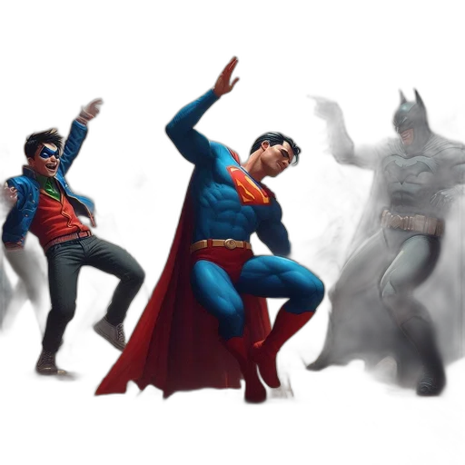 concept art, comic book art, 3d render, fantasy art, gloomy, room, superman, joker transparent PNG cut-out