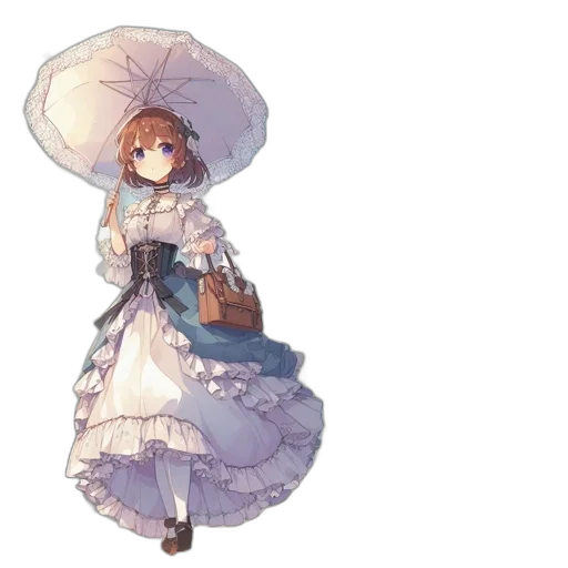 dress, hat, umbrella, staff, concept art, watercolor, pixel art, anime transparent PNG cut-out