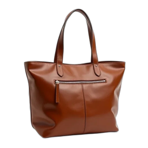 3d render, photorealistic, earth tones, brown, leather, tote, bag, shiny transparent PNG cut-out