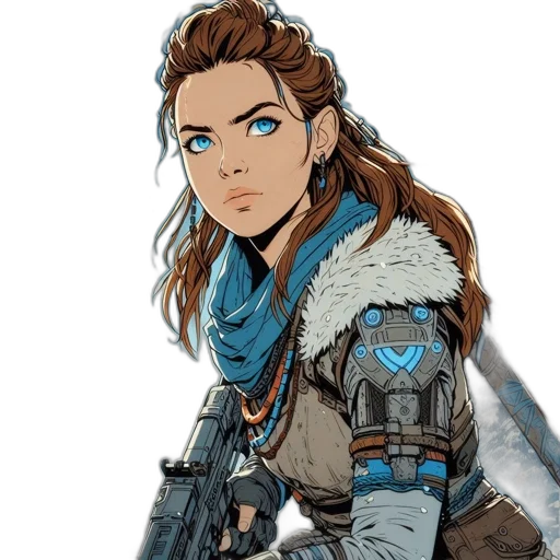 jacket, weapon, staff, concept art, fantasy art, comic book art, pixel art, blue transparent PNG cut-out