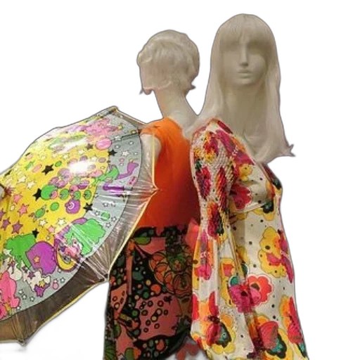 umbrella, jacket, dress, rain, two, mannequins, wearing, colorful transparent PNG cut-out