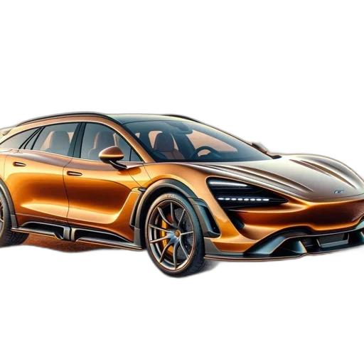 car, concept art, 3d render, photorealistic, orange, modern, stands, parked transparent PNG cut-out