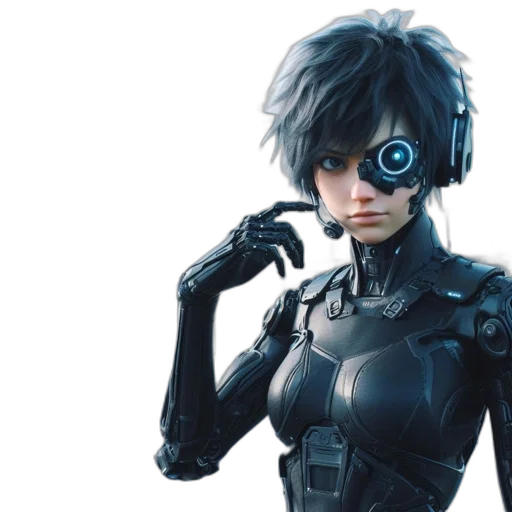 robot, face, cyberpunk, concept art, comic book art, fantasy art, blue, dark transparent PNG cut-out