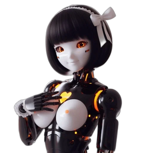 robot, cyberpunk, 3d render, concept art, anime, anthropomorphic, shiny, black transparent PNG cut-out