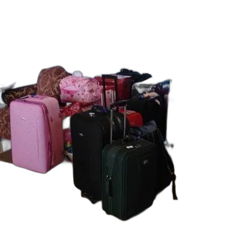 3d render, collection, suitcases, various, colors, sizes, including, pink transparent PNG cut-out