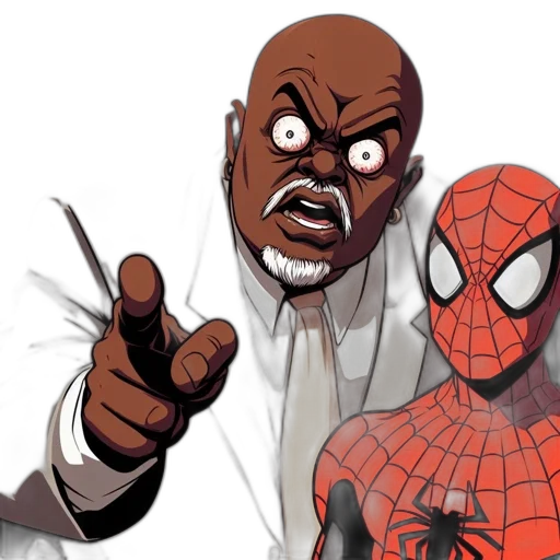 comic book art, concept art, cartoon, animated, bald, man, points, sternly transparent PNG cut-out