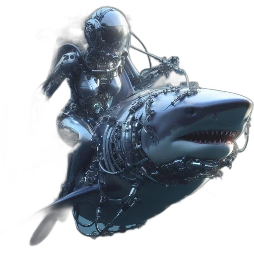 weapon, robot, dragon, creature, concept art, 3d render, fantasy art, underwater transparent PNG cut-out