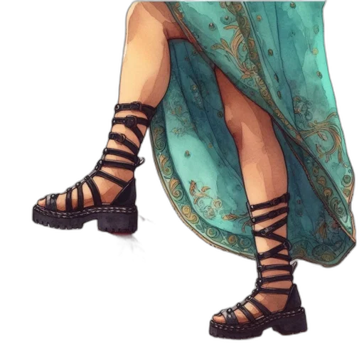 dress, shoes, staff, weapon, watercolor, concept art, fantasy art, pixel art transparent PNG cut-out