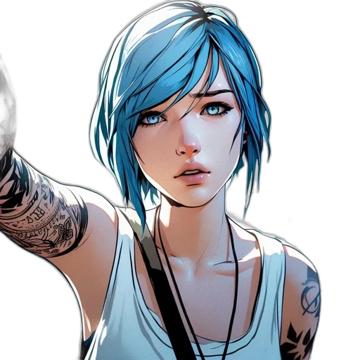 comic book art, concept art, cyberpunk, cartoon, blue, young, woman, hair transparent PNG cut-out