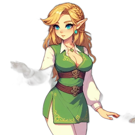 dress, staff, pixel art, concept art, fantasy art, watercolor, green, golden transparent PNG cut-out