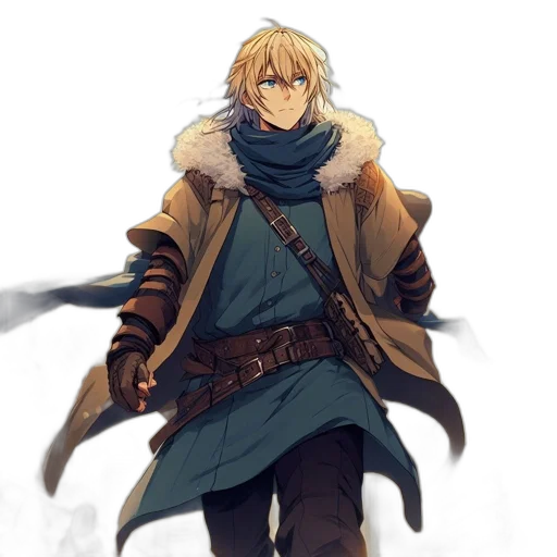 sword, staff, jacket, weapon, fantasy art, concept art, pixel art, anime transparent PNG cut-out