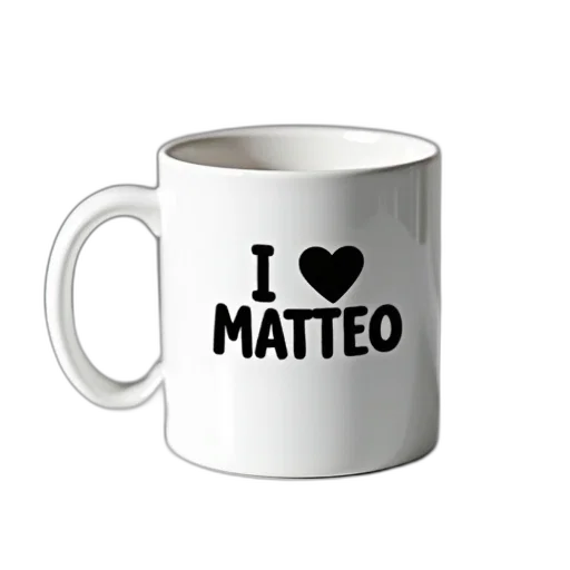 3d render, white, coffee, mug, black, love, matteo, text transparent PNG cut-out