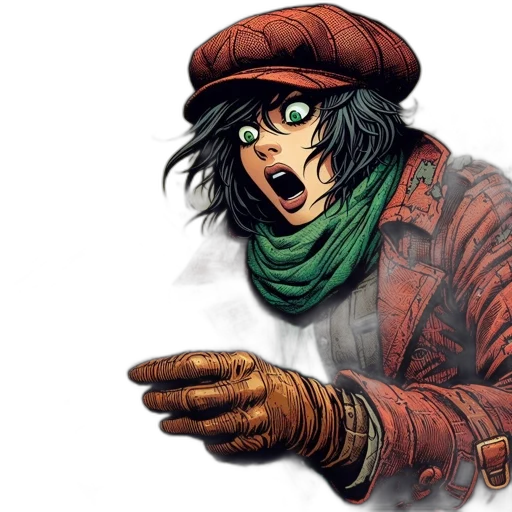face, hat, weapon, jacket, comic book art, concept art, anime, watercolor transparent PNG cut-out