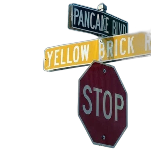 3d render, photorealistic, golden, stop, sign, intersection, pancake, blvd transparent PNG cut-out