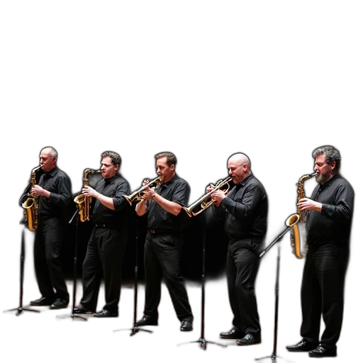 staff, group, five, men, playing, musical, instruments, stage transparent PNG cut-out