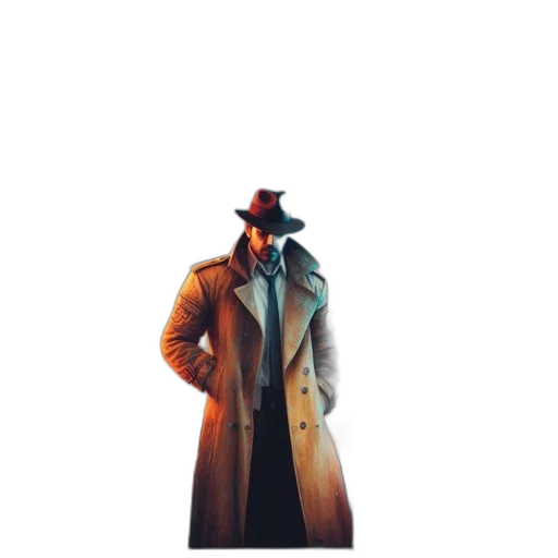 jacket, hat, staff, weapon, concept art, pixel art, 3d render, cyberpunk transparent PNG cut-out