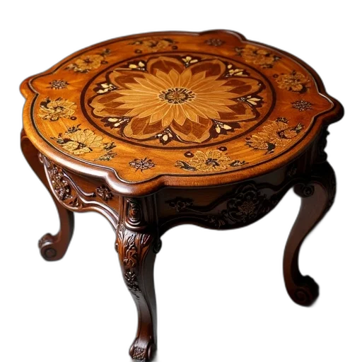 furniture, crown, photorealistic, 3d render, wooden, table, detailed, floral transparent PNG cut-out