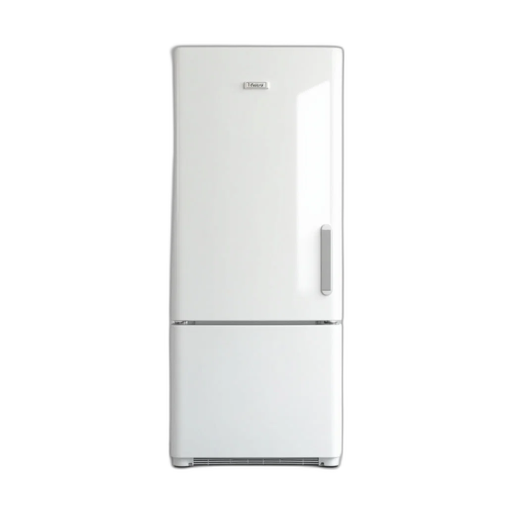 robot, 3d render, white, refrigerator, blank, label, front, door transparent PNG cut-out