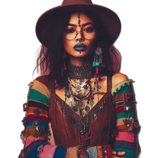 jewelry, hat, face, jacket, photorealistic, fantasy art, watercolor, concept art transparent PNG cut-out
