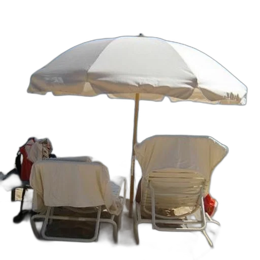 umbrella, furniture, 3d render, photorealistic, two, lounge, chairs, white transparent PNG cut-out