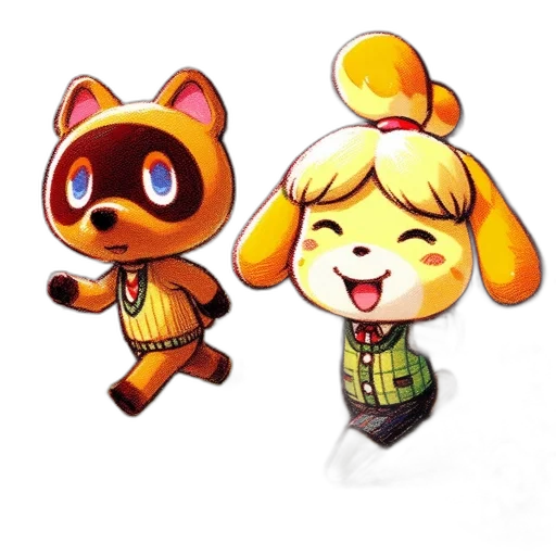 concept art, pixel art, 3d render, cartoon, golden, two, animatronic, characters transparent PNG cut-out