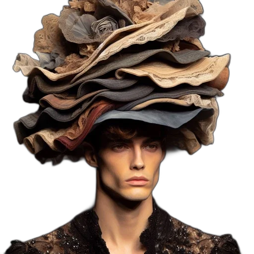 hat, jacket, hair, face, photorealistic, 3d render, concept art, earth tones transparent PNG cut-out
